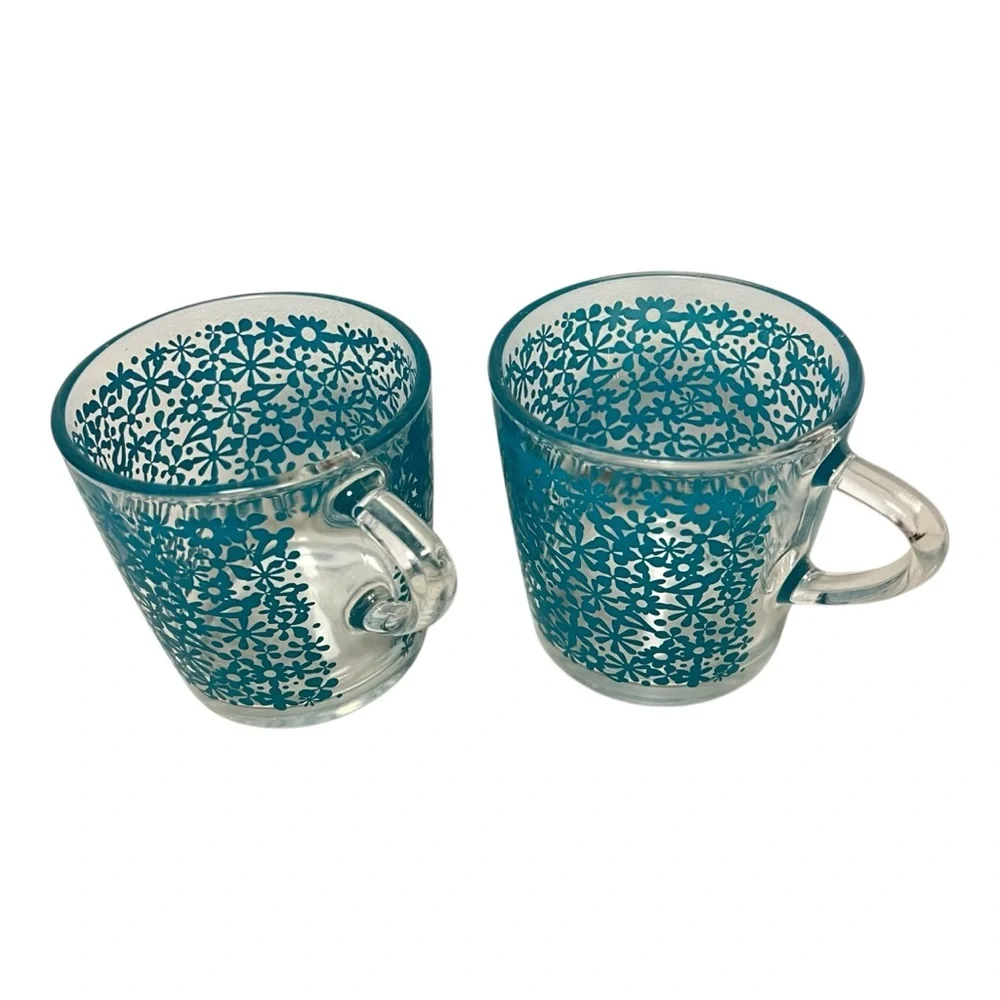 IKEA Denmark Flower Power Glass Coffee Tea Mugs 8 Ounces
